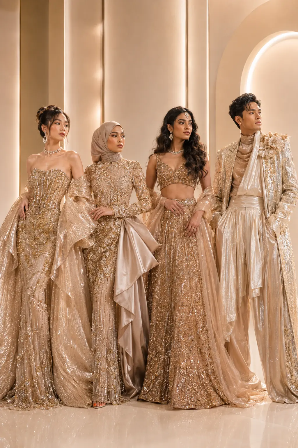 A fashion model in an extravagant celestial outfit · 身穿夸张星宇礼服的时尚模特