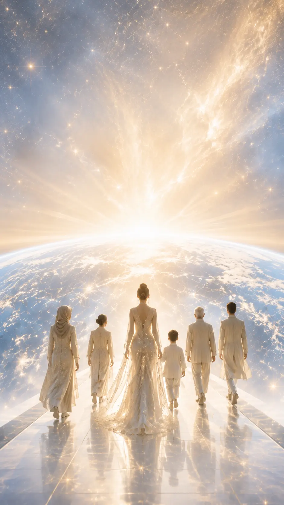 Models journey toward the universe before a giant planet · 模特们在巨大星球前共同走向星宇